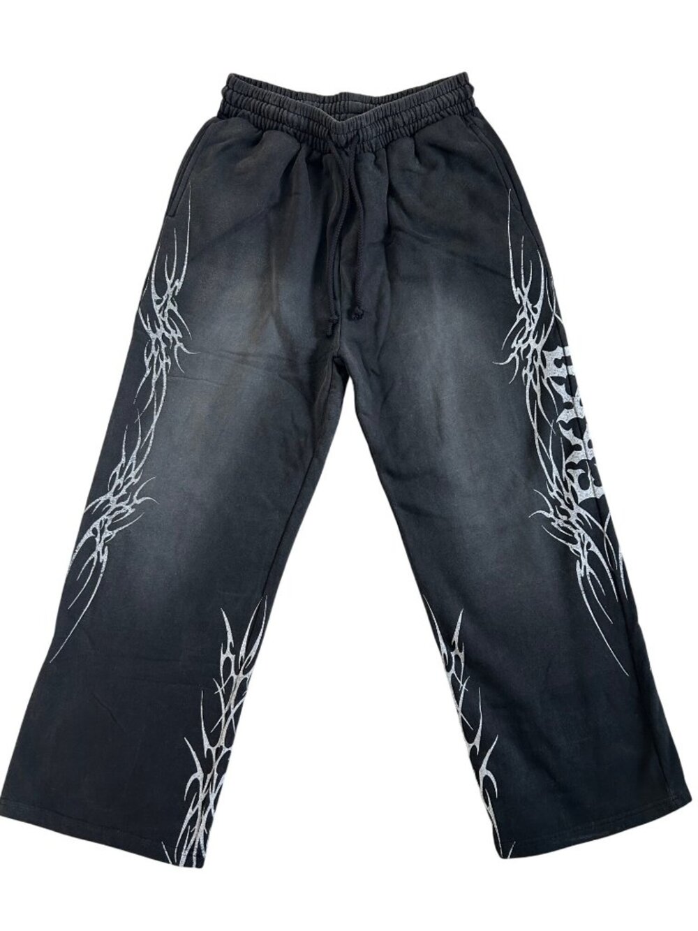Ekko Vision Mens Sz L Black Cyber Sigil Tribal Print Fleece-Lined Sweatpants